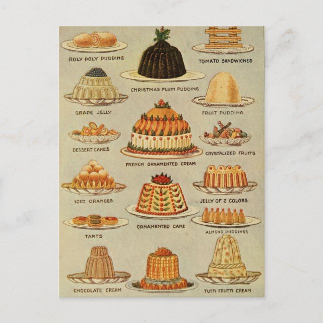 Carte Postale Illustration du snack de dessert vintage (Devant)