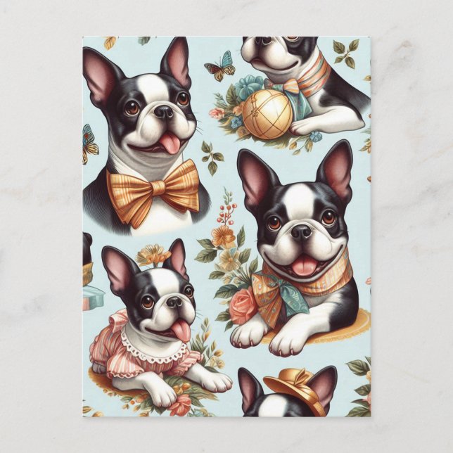 Carte Postale Illustration du Terrier Vintage de Boston (Devant)