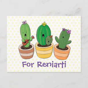 Carte Postale Illustration du trio de cactus à chant mignon