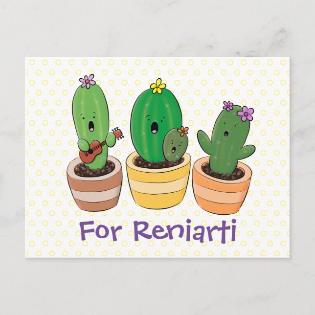 Carte Postale Illustration du trio de cactus à chant mignon (Devant)