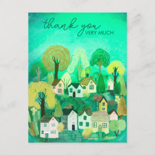 Carte Postale Illustration du village de Merci Cute Country
