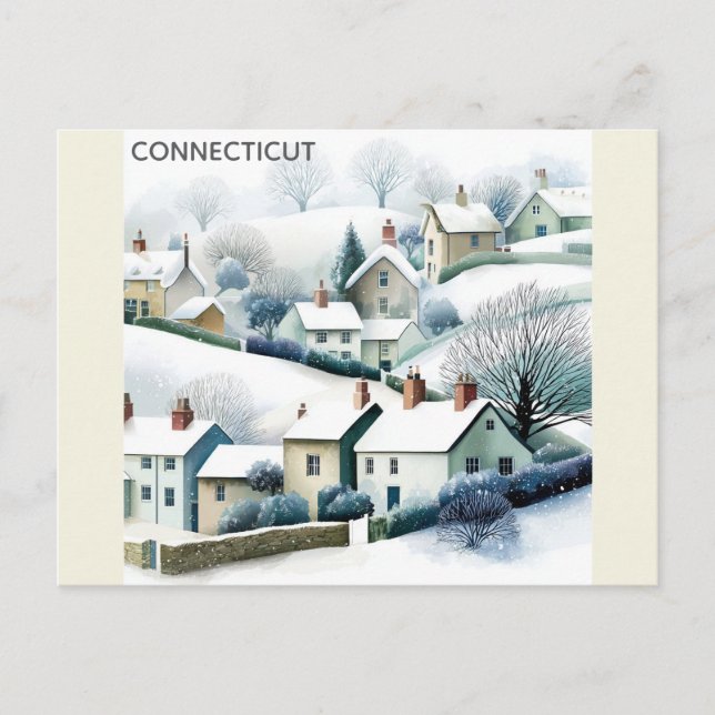 Carte Postale Illustration du village d'hiver neigeux du Connect (Devant)