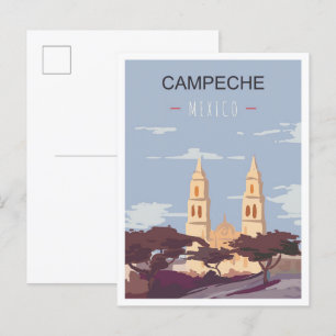 Carte Postale Illustration du Vintage voyage artistique Campeche