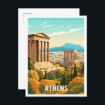 Carte Postale Illustration du Vintage voyage artistique d'Athène<br><div class="desc">Athènes Grèce Art Vintage illustration du lieu de voyage</div>