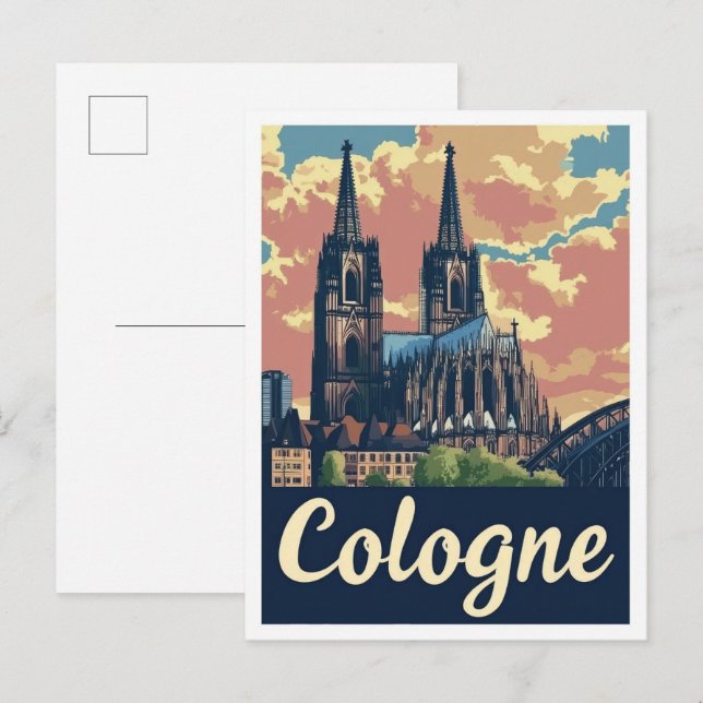 Carte Postale Illustration du Vintage voyage artistique de Colog (Devant / Derrière)