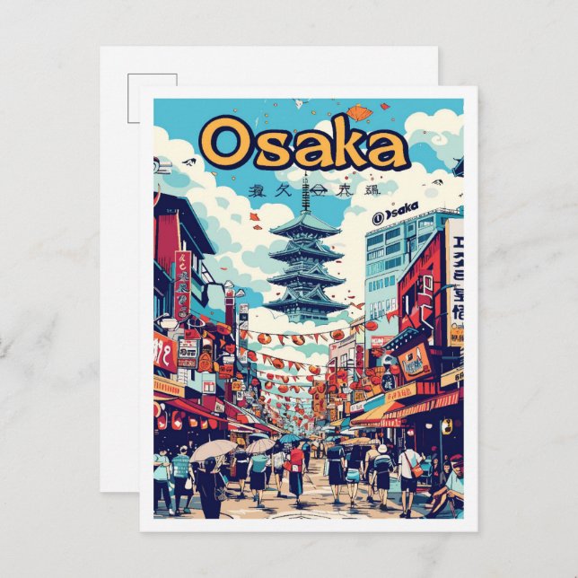 Carte Postale Illustration du Vintage voyage artistique d'Osaka  (Devant / Derrière)