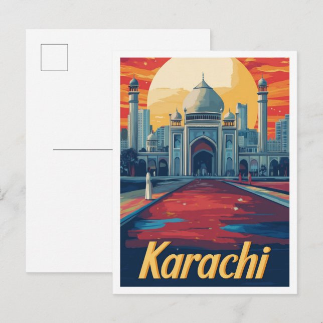 Carte Postale Illustration du Vintage voyage artistique Karachi  (Devant / Derrière)