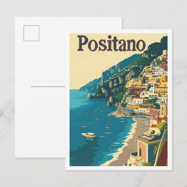 Carte Postale Illustration du Vintage voyage artistique Positano (Devant / Derrière)