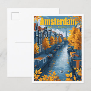 Carte Postale Illustration du Vintage voyage d'Amsterdam Pays-Ba