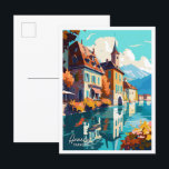 Carte Postale Illustration du Vintage voyage d'art d'Annecy Fran<br><div class="desc">Annecy France Art lieu de voyage vintage illustration</div>