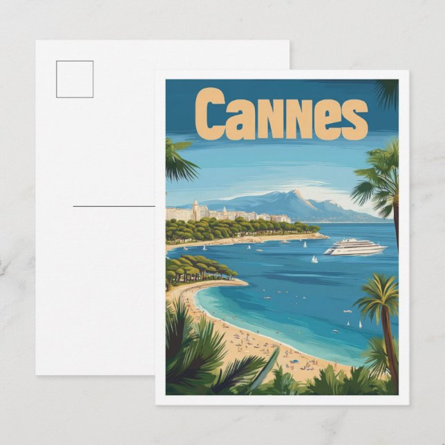 Carte Postale Illustration du Vintage voyage d'art de Cannes Fra (Devant / Derrière)