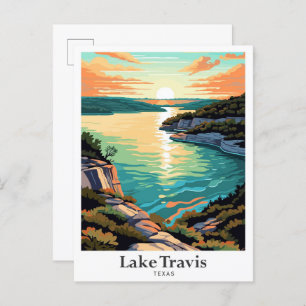 Carte Postale Illustration du Vintage voyage d'art du lac Travis