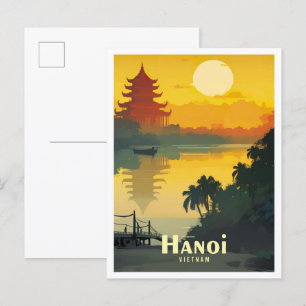 Carte Postale Illustration du Vintage voyage d'art Hanoï Vietnam