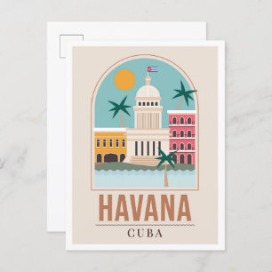 Carte Postale Illustration du Vintage voyage d'art Havana Cuba