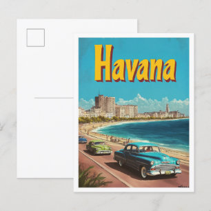 Carte Postale Illustration du Vintage voyage d'art Havana Cuba