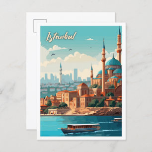Carte Postale Illustration du Vintage voyage d'art Istanbul Turq