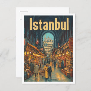 Carte Postale Illustration du Vintage voyage d'art Istanbul Turq
