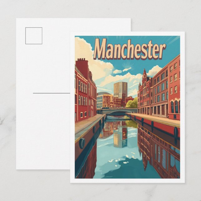 Carte Postale Illustration du Vintage voyage d'art Manchester En (Devant / Derrière)