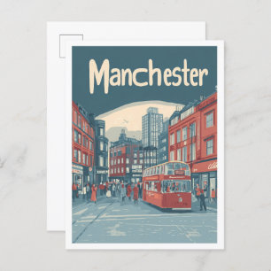 Carte Postale Illustration du Vintage voyage d'art Manchester En