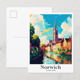 Carte Postale Illustration du Vintage voyage d'art Norwich Engla