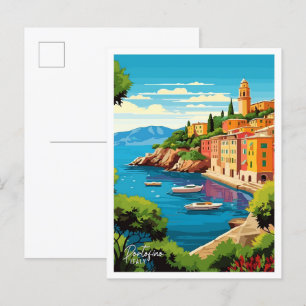 Carte Postale Illustration du Vintage voyage d'art Portofino Ita
