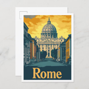 Carte Postale Illustration du Vintage voyage d'art Rome Italie