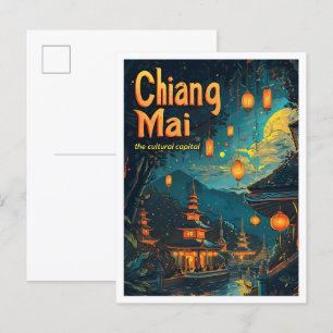 Carte Postale Illustration du Vintage voyage de Chiang Mai Thaïl