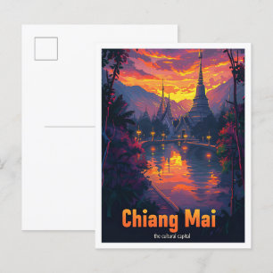 Carte Postale Illustration du Vintage voyage de Chiang Mai Thaïl