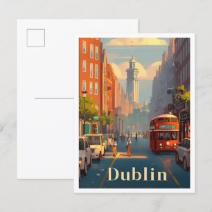 Carte Postale Illustration du Vintage voyage de Dublin Irlande