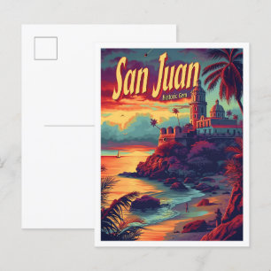 Carte Postale Illustration du Vintage voyage de San Juan Porto R