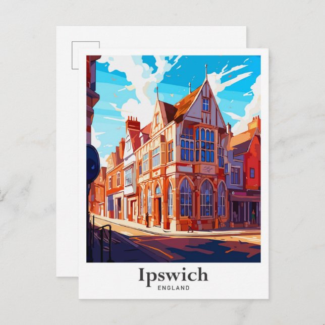 Carte Postale Illustration du Vintage voyage Ipswich England (Devant / Derrière)