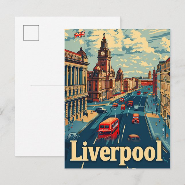 Carte Postale Illustration du Vintage voyage Liverpool England (Devant / Derrière)