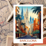 Carte Postale Illustration du Vintage voyage Retro Barcelona<br><div class="desc">Découvrez l'énergie vibrante de Barcelone grâce à notre carte postale d'illustration vintage. Vous pourrez vous déplacer au coeur de la Catalogne lorsque nos oeuvres d'art captureront les monuments emblématiques de la ville, les rues animées et l'architecture colorée. Avec un clin d'oeil nostalgique au passé, cette carte postale vous invitation à...</div>