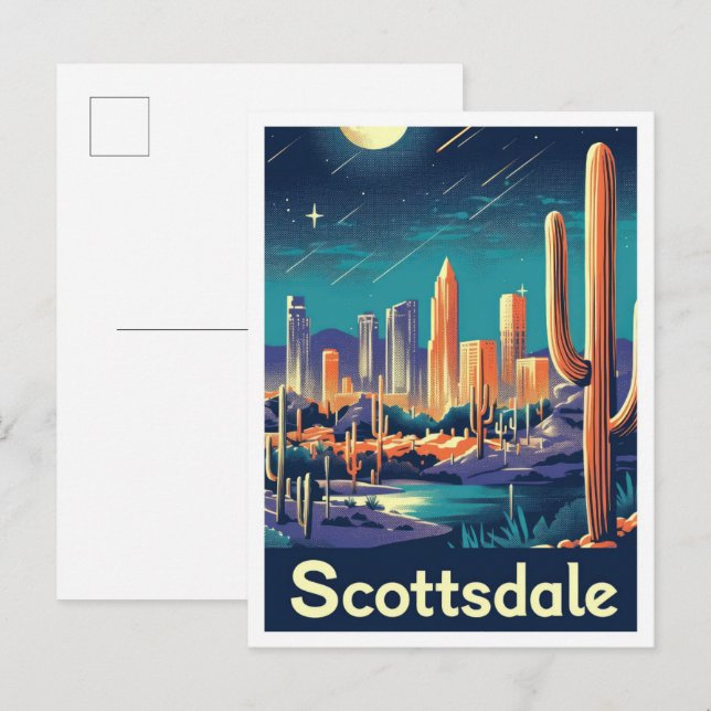 Carte Postale Illustration du Vintage voyage Scottsdale Arizona (Devant / Derrière)