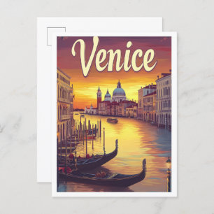 Carte Postale Illustration du Vintage voyage Sunset Venice Itali