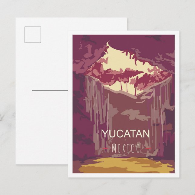 Carte Postale Illustration du Yucatan Mexico Art Vintage voyage (Devant / Derrière)