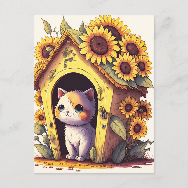 Carte Postale Illustration d'un artiste adorable Posing Kitty Ca (Devant)