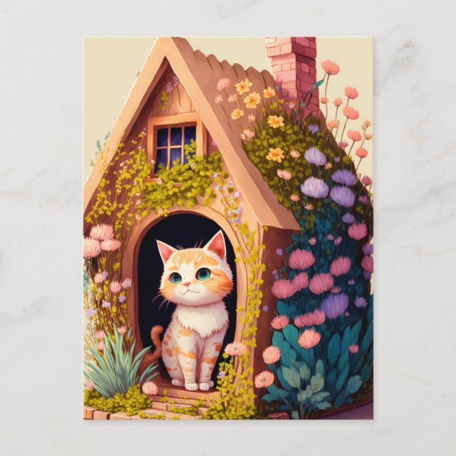 Carte Postale Illustration d'un artiste adorable Posing Kitty Ca (Devant)
