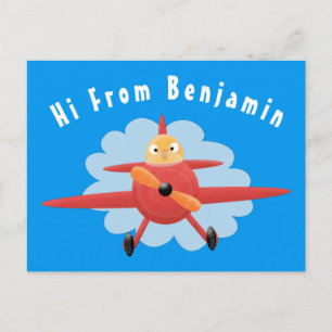 Carte Postale Illustration d'un avion rouge volant mignon