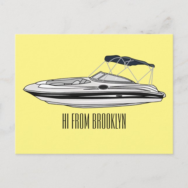 Carte Postale Illustration d'un bateau à moteur (Devant)