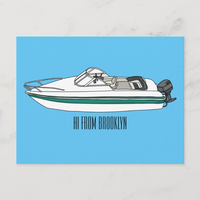 Carte Postale Illustration d'un bateau à moteur (Devant)