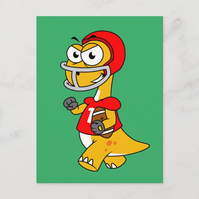 Carte Postale Illustration D'Un Brontosaurus Jouant Au Football. (Devant)