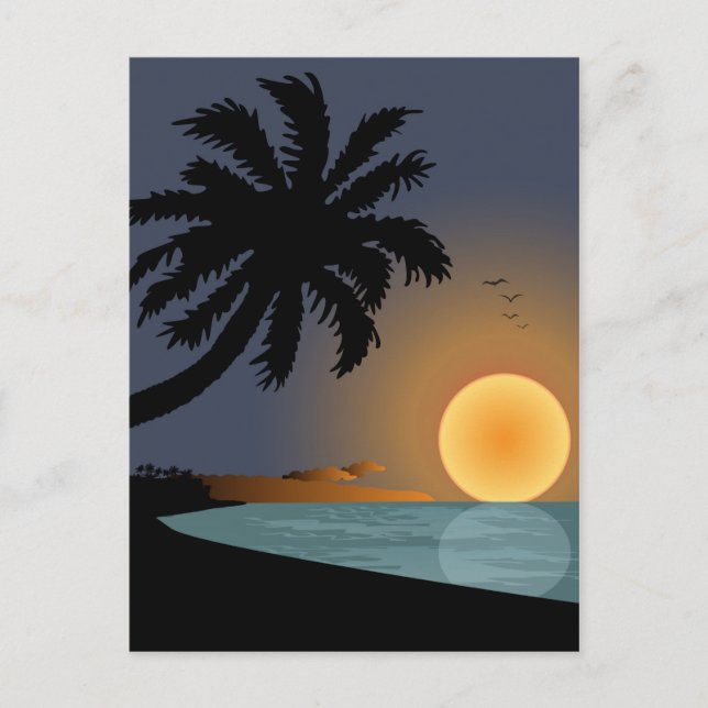 Carte Postale Illustration d'un coucher de soleil d'été avec un  (Devant)