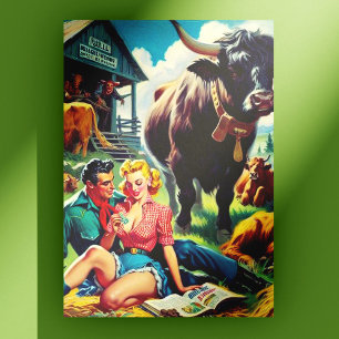 Carte Postale Illustration d'un couple de pays rétro