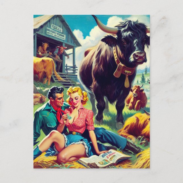 Carte Postale Illustration d'un couple de pays rétro (Devant)