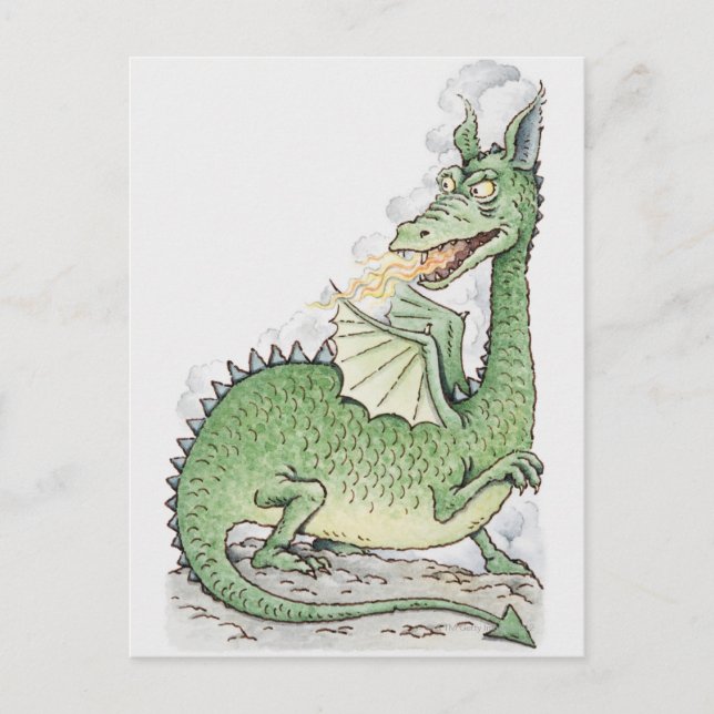 Carte Postale Illustration d'un dragon crachant le feu (Devant)