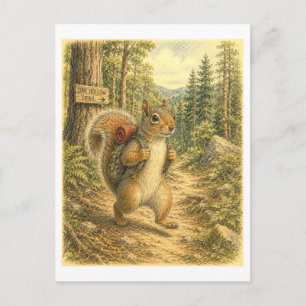 Carte Postale Illustration d'un écureuil randonnant