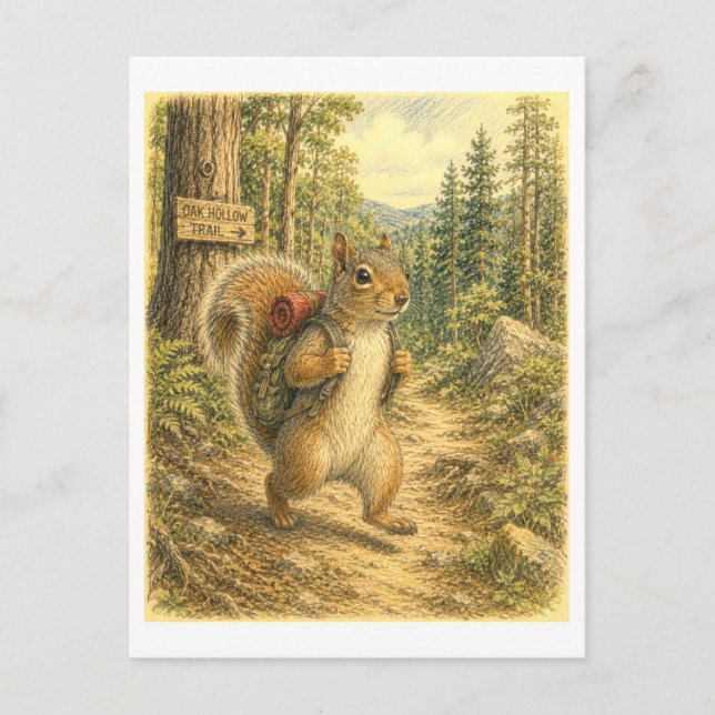 Carte Postale Illustration d'un écureuil randonnant (Devant)