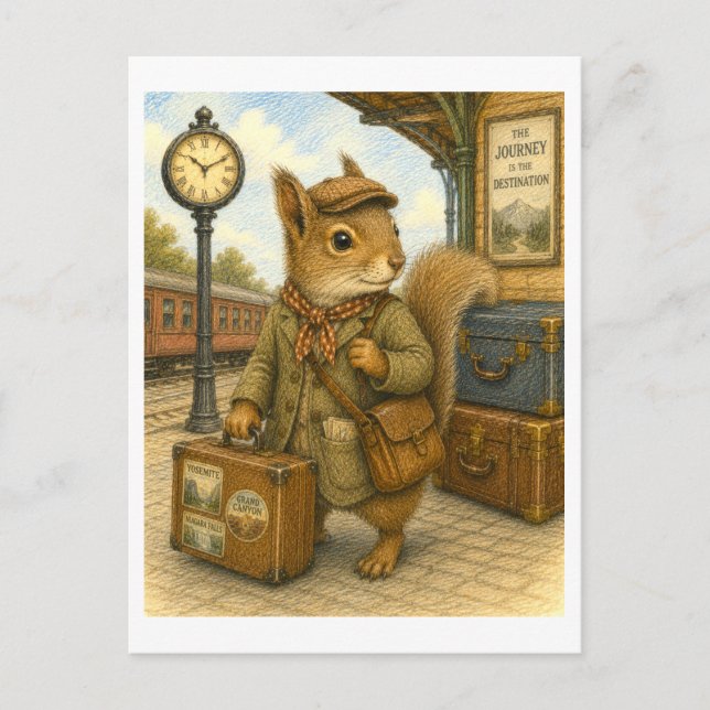 Carte Postale Illustration d'un écureuil voyageur (Devant)