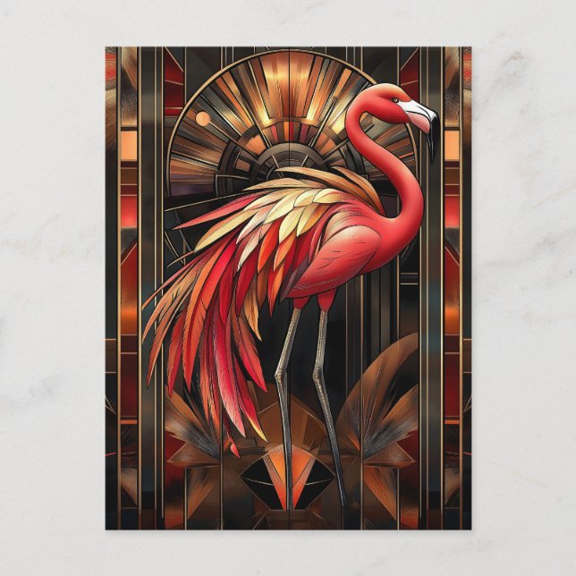 Carte Postale Illustration d'un Flamant rose Art déco dynamique (Devant)